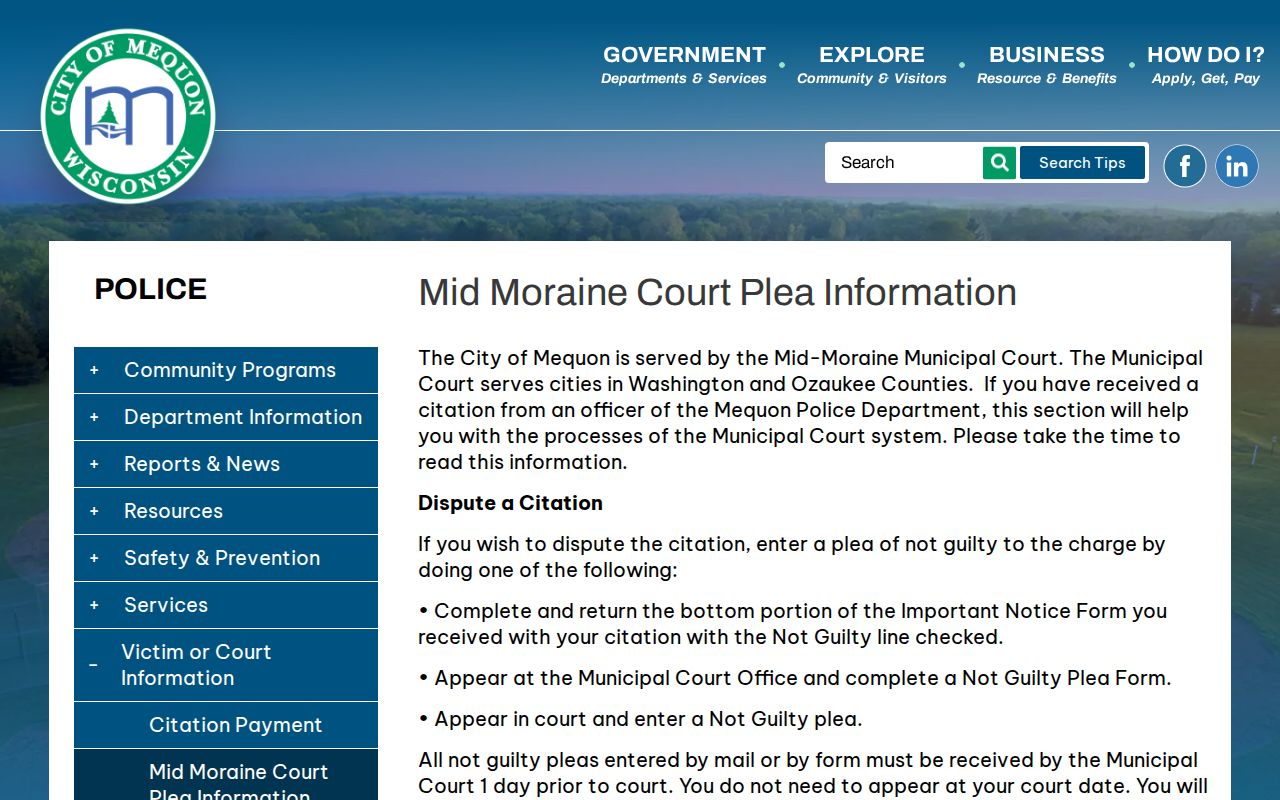Mequon court docket plea timing and City Hall instructions