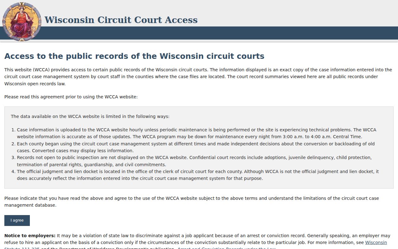 Wisconsin Circuit Court Access public agreement and case search for Ozaukee County
